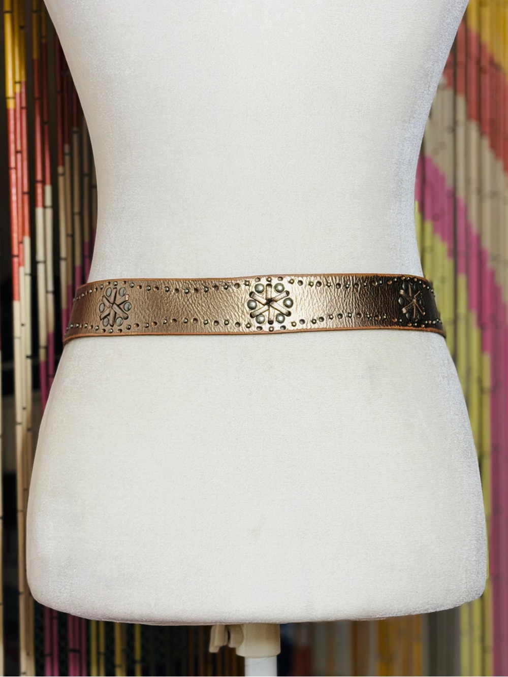90s Y2K Fossil Western Boho Leather Studded Belt - Picture 3 of 5